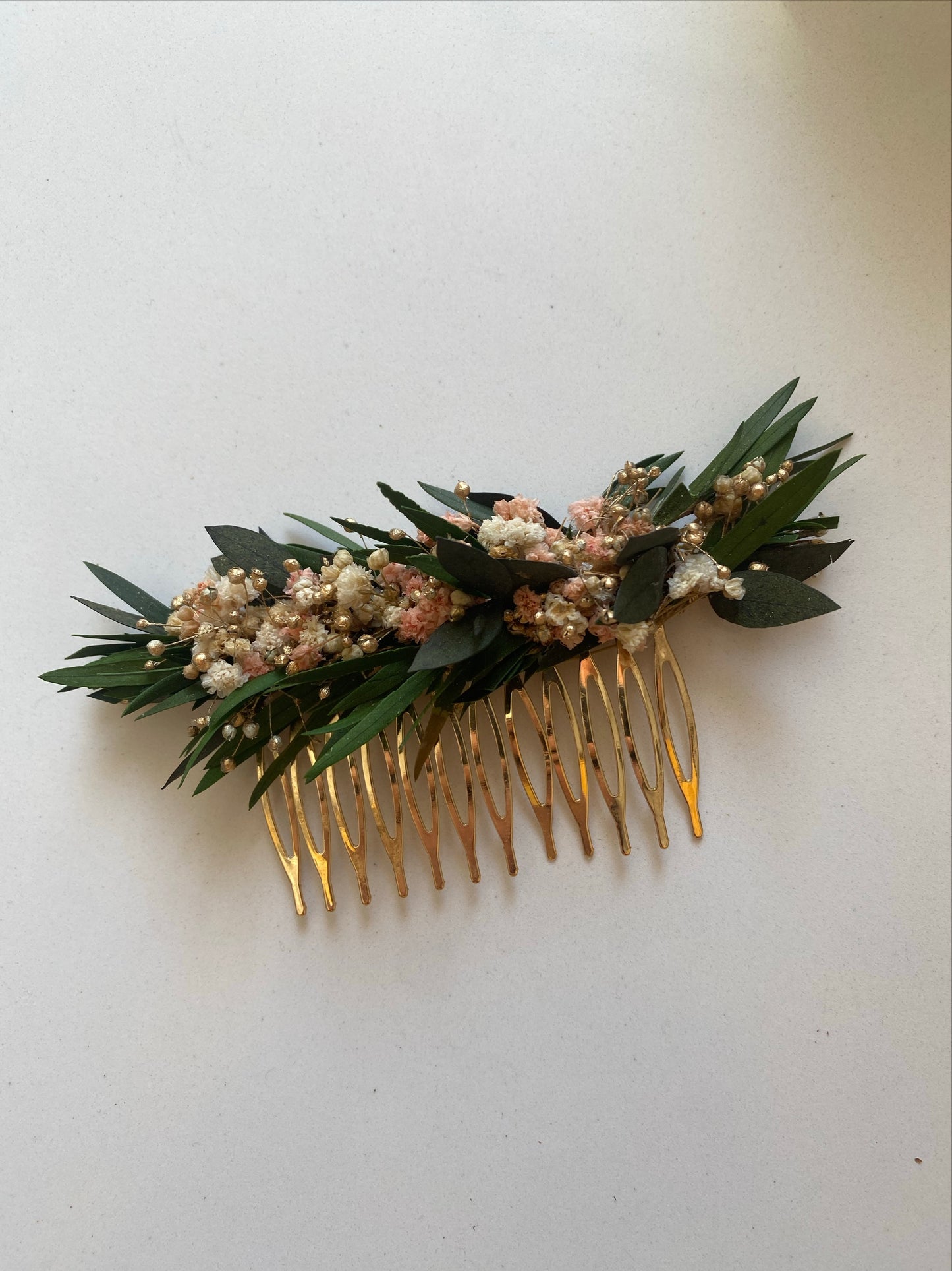 DUSTY WHITE & ROSW COMB - Preserved Flower Wedding Hair Piece