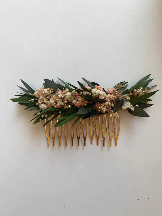 DUSTY WHITE & ROSW COMB - Preserved Flower Wedding Hair Piece