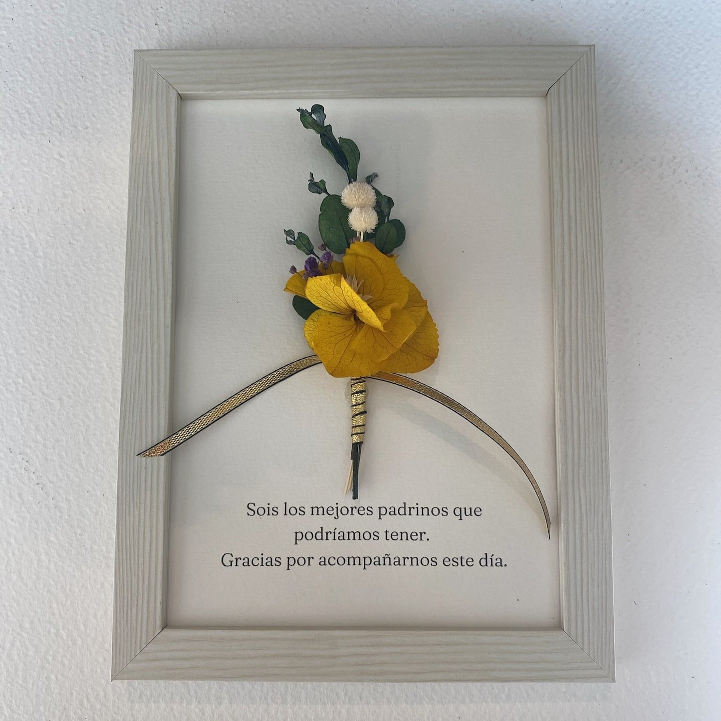 Cadre avec bouquet stabilisé et message personnalisé